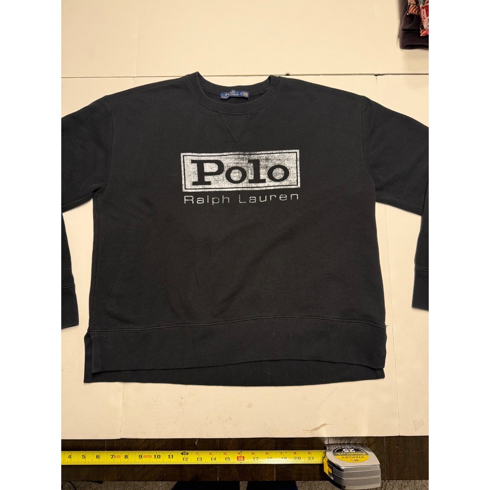 Polo Ralph Lauren Womens Black Graphic Logo Crewneck Sweatshirt Medium